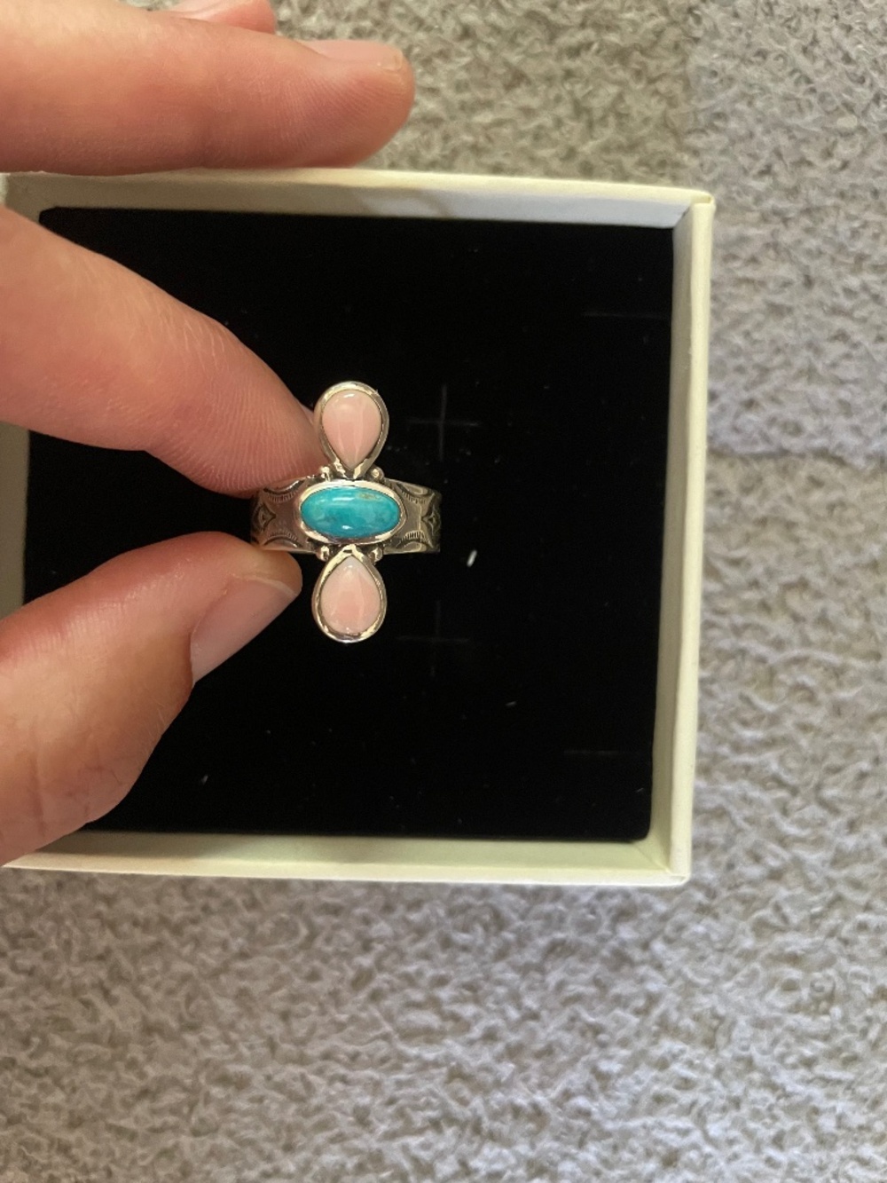 Native American Sterling Silver Turquoise Pink Conch Ring